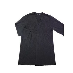 EUC Eileen Fisher Women L Black Knit Open Front Cardigan Knit Heavy Tencel Silk